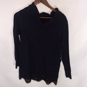 Chelsea28 wide turtleneck longsleeve laced trim L